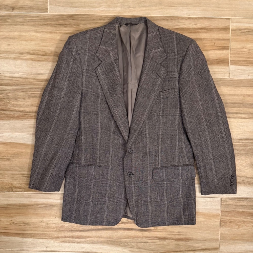 Ermenegildo Zegna 42R Gray Windowpane Plaid Wool Sport Coat Blazer Italy